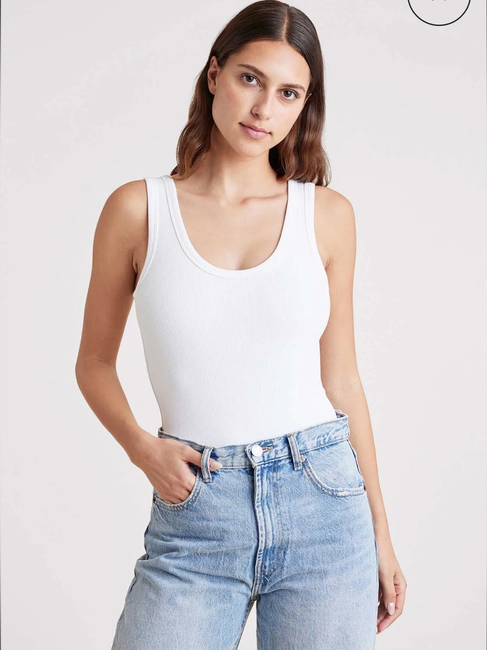 Nuuds Womens Ribbed Scoop Tank Bodysuit White Size XS Sculpting Stretch Luxury